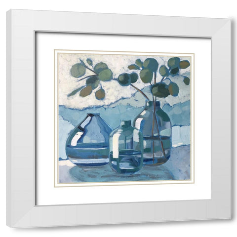 Eucalyptus in Blue Glassware White Modern Wood Framed Art Print with Double Matting by Riger, Sue