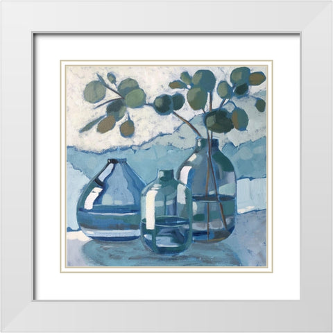 Eucalyptus in Blue Glassware White Modern Wood Framed Art Print with Double Matting by Riger, Sue