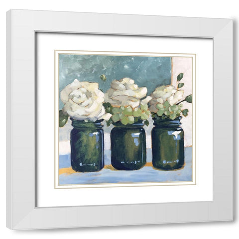 White Roses White Modern Wood Framed Art Print with Double Matting by Riger, Sue