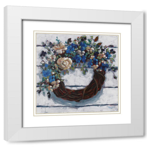 Coming Home Wreath White Modern Wood Framed Art Print with Double Matting by Riger, Sue
