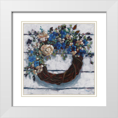 Coming Home Wreath White Modern Wood Framed Art Print with Double Matting by Riger, Sue