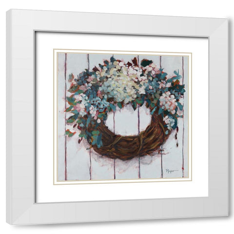 Welcoming Gate Wreath White Modern Wood Framed Art Print with Double Matting by Riger, Sue