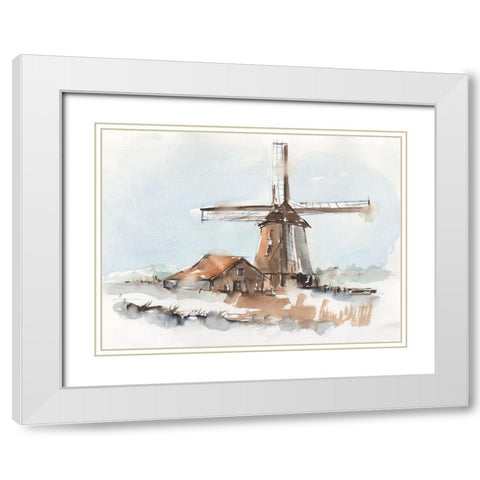 Windmill Watercolor I White Modern Wood Framed Art Print with Double Matting by Harper, Ethan