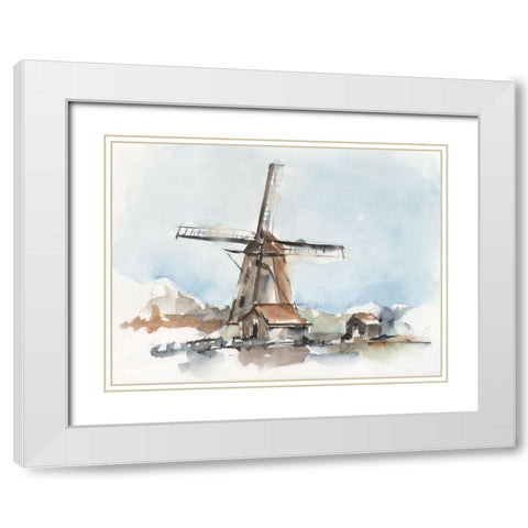 Windmill Watercolor II White Modern Wood Framed Art Print with Double Matting by Harper, Ethan