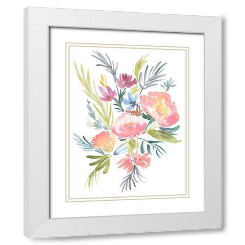 Pastel Floral Bouquet II White Modern Wood Framed Art Print with Double Matting by Goldberger, Jennifer