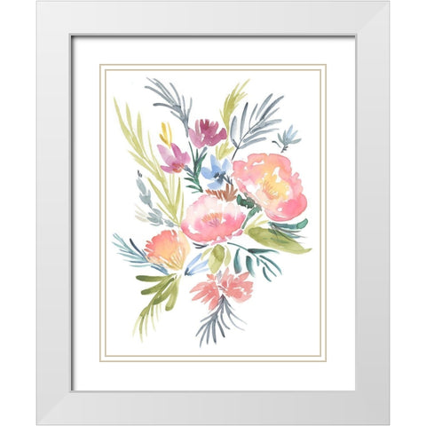 Pastel Floral Bouquet II White Modern Wood Framed Art Print with Double Matting by Goldberger, Jennifer