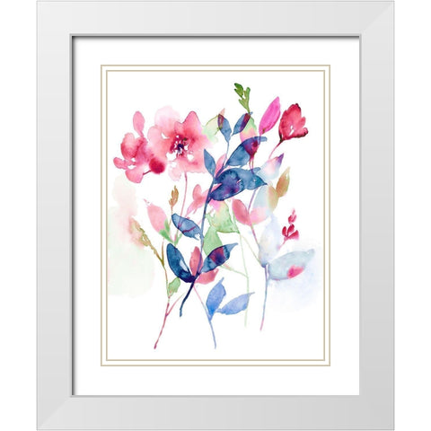 Jeweled Flowers I White Modern Wood Framed Art Print with Double Matting by Goldberger, Jennifer