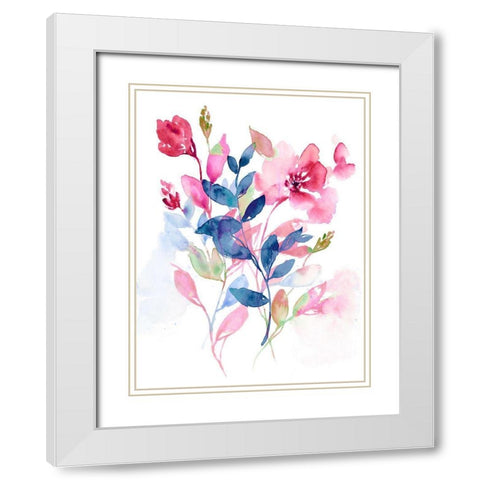 Jeweled Flowers II White Modern Wood Framed Art Print with Double Matting by Goldberger, Jennifer