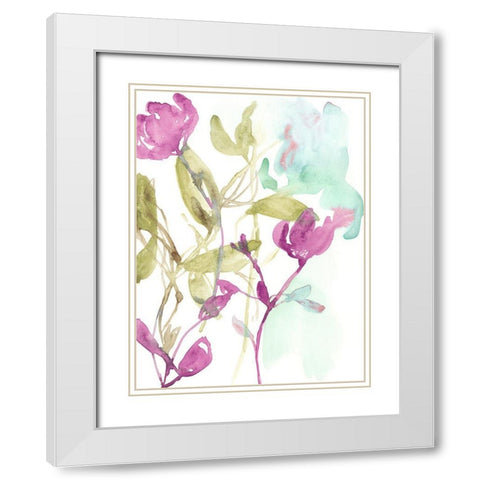 Fuchsia And Olive Bouquet I White Modern Wood Framed Art Print with Double Matting by Goldberger, Jennifer