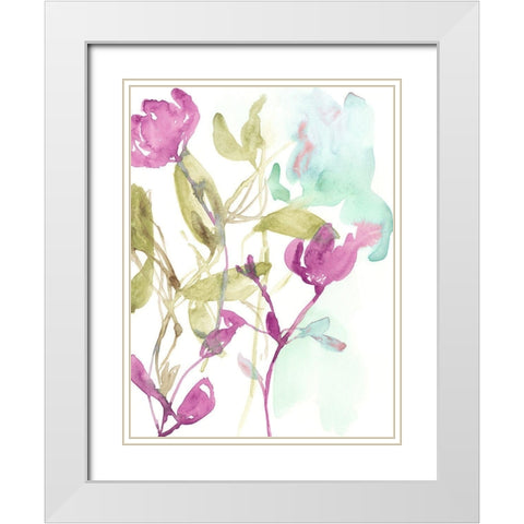 Fuchsia And Olive Bouquet I White Modern Wood Framed Art Print with Double Matting by Goldberger, Jennifer