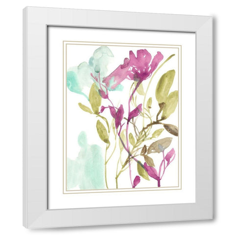 Fuchsia And Olive Bouquet II White Modern Wood Framed Art Print with Double Matting by Goldberger, Jennifer