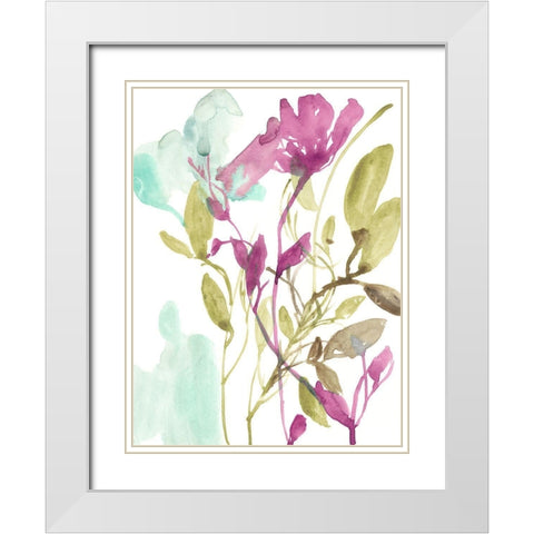 Fuchsia And Olive Bouquet II White Modern Wood Framed Art Print with Double Matting by Goldberger, Jennifer