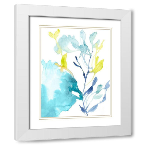 Turquoise Bloom I White Modern Wood Framed Art Print with Double Matting by Goldberger, Jennifer