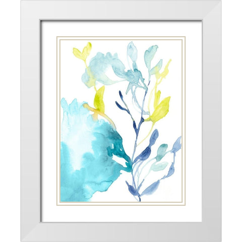 Turquoise Bloom I White Modern Wood Framed Art Print with Double Matting by Goldberger, Jennifer