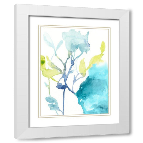 Turquoise Bloom II White Modern Wood Framed Art Print with Double Matting by Goldberger, Jennifer