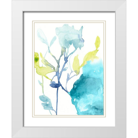 Turquoise Bloom II White Modern Wood Framed Art Print with Double Matting by Goldberger, Jennifer