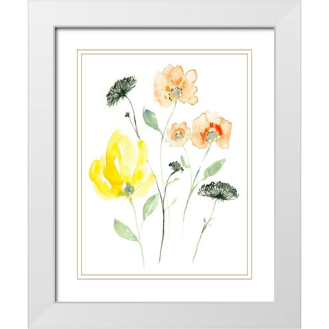 Bright Wildflowers II White Modern Wood Framed Art Print with Double Matting by Goldberger, Jennifer