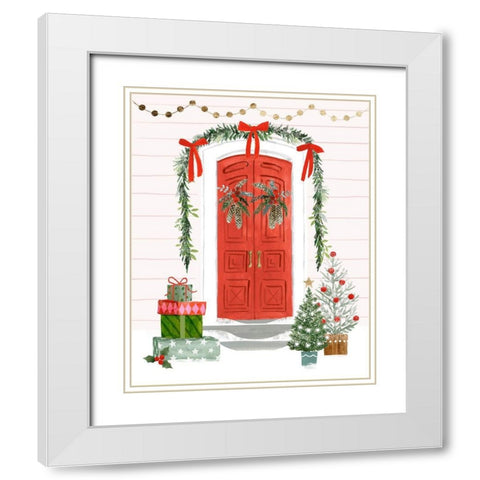 Festive Front Door II White Modern Wood Framed Art Print with Double Matting by Barnes, Victoria