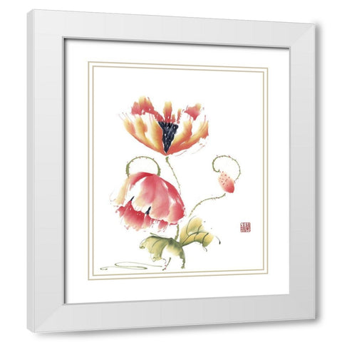 Pop Goes the Poppy White Modern Wood Framed Art Print with Double Matting by Rae, Nan