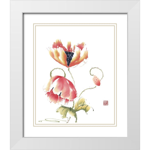 Pop Goes the Poppy White Modern Wood Framed Art Print with Double Matting by Rae, Nan