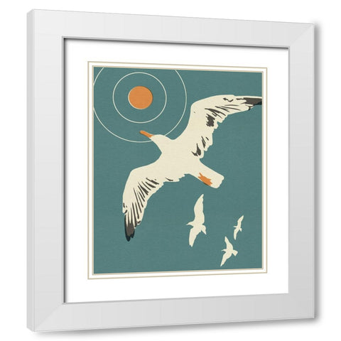 Seagull Block Print I White Modern Wood Framed Art Print with Double Matting by Green, Jacob