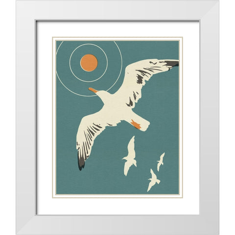 Seagull Block Print I White Modern Wood Framed Art Print with Double Matting by Green, Jacob
