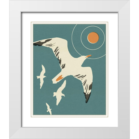 Seagull Block Print II White Modern Wood Framed Art Print with Double Matting by Green, Jacob