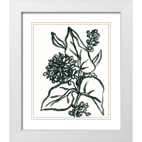 Linear Floral II White Modern Wood Framed Art Print with Double Matting by Vess, June Erica