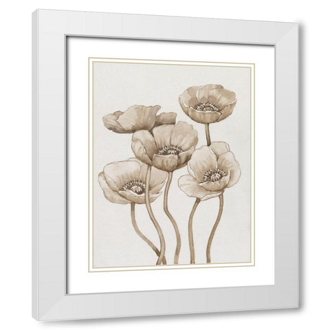 Poppies in Sepia I White Modern Wood Framed Art Print with Double Matting by OToole, Tim