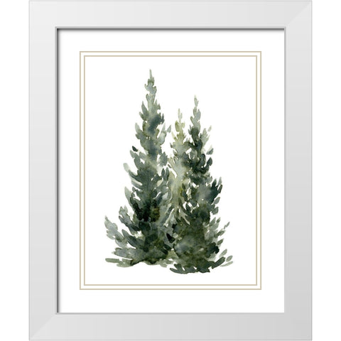 Simple Evergreens I White Modern Wood Framed Art Print with Double Matting by Caroline, Emma