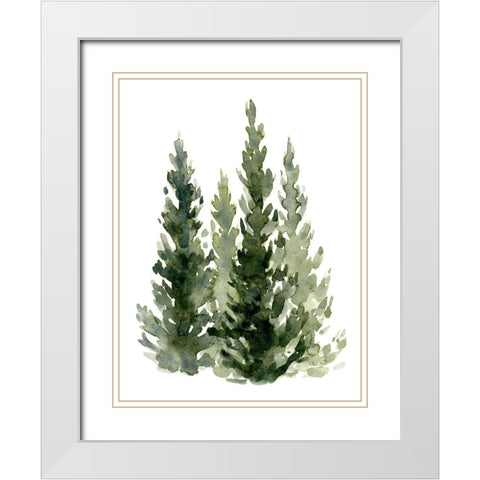 Simple Evergreens II White Modern Wood Framed Art Print with Double Matting by Caroline, Emma