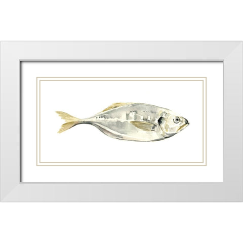 Silver Fish III White Modern Wood Framed Art Print with Double Matting by Caroline, Emma