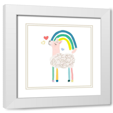 Rainbow Llama I White Modern Wood Framed Art Print with Double Matting by Vess, June Erica