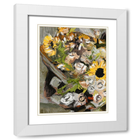 Sunflower Bouquet I White Modern Wood Framed Art Print with Double Matting by Wang, Melissa