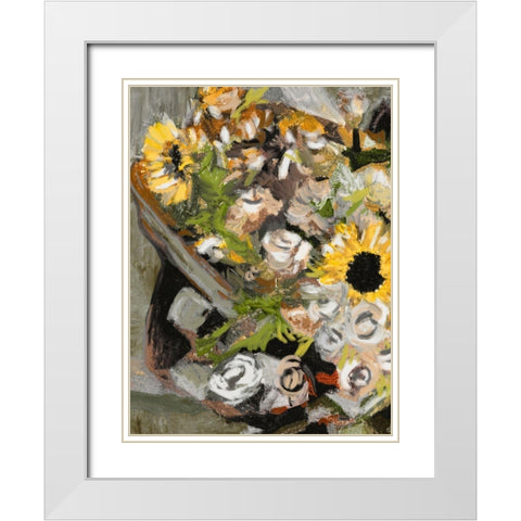 Sunflower Bouquet I White Modern Wood Framed Art Print with Double Matting by Wang, Melissa