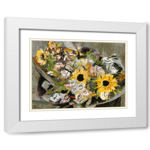 Sunflower Bouquet III White Modern Wood Framed Art Print with Double Matting by Wang, Melissa