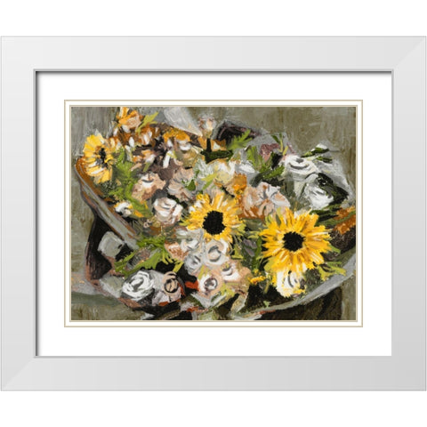 Sunflower Bouquet III White Modern Wood Framed Art Print with Double Matting by Wang, Melissa