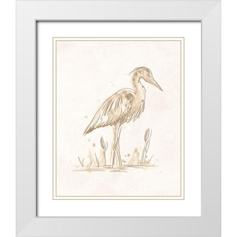 Sepia Heron II White Modern Wood Framed Art Print with Double Matting by Vess, June Erica