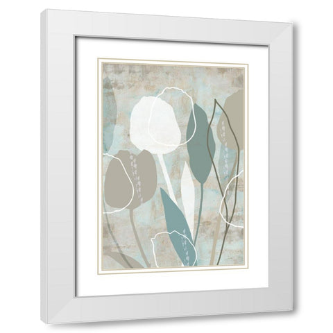 Sea Mist Floral I White Modern Wood Framed Art Print with Double Matting by Kouta, Flora
