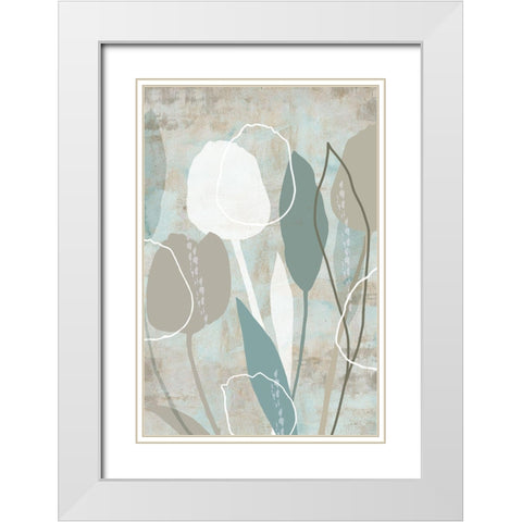 Sea Mist Floral I White Modern Wood Framed Art Print with Double Matting by Kouta, Flora