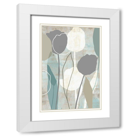 Sea Mist Floral II White Modern Wood Framed Art Print with Double Matting by Kouta, Flora