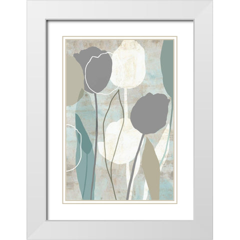 Sea Mist Floral II White Modern Wood Framed Art Print with Double Matting by Kouta, Flora