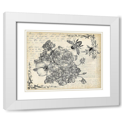 Ink Flowers II White Modern Wood Framed Art Print with Double Matting by Wang, Melissa