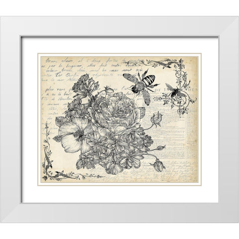 Ink Flowers II White Modern Wood Framed Art Print with Double Matting by Wang, Melissa