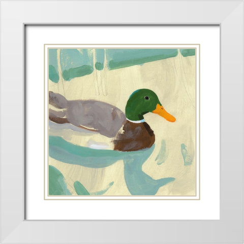 Bathing Mallard I White Modern Wood Framed Art Print with Double Matting by Green, Jacob