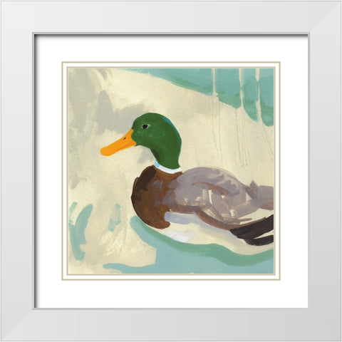 Bathing Mallard II White Modern Wood Framed Art Print with Double Matting by Green, Jacob