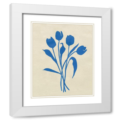Blue Tulips I White Modern Wood Framed Art Print with Double Matting by Caroline, Emma