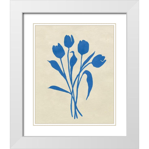 Blue Tulips I White Modern Wood Framed Art Print with Double Matting by Caroline, Emma