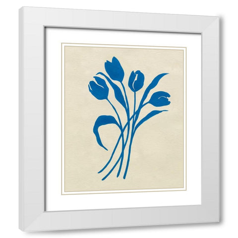 Blue Tulips II White Modern Wood Framed Art Print with Double Matting by Caroline, Emma
