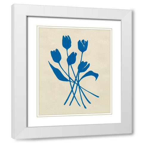 Blue Tulips III White Modern Wood Framed Art Print with Double Matting by Caroline, Emma